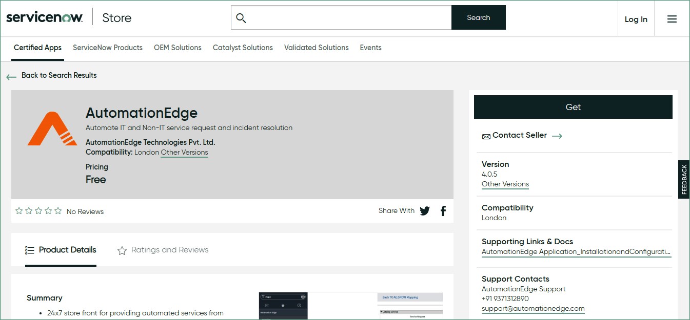 AutomationEdge App in ServiceNow Store is now available for latest London release
