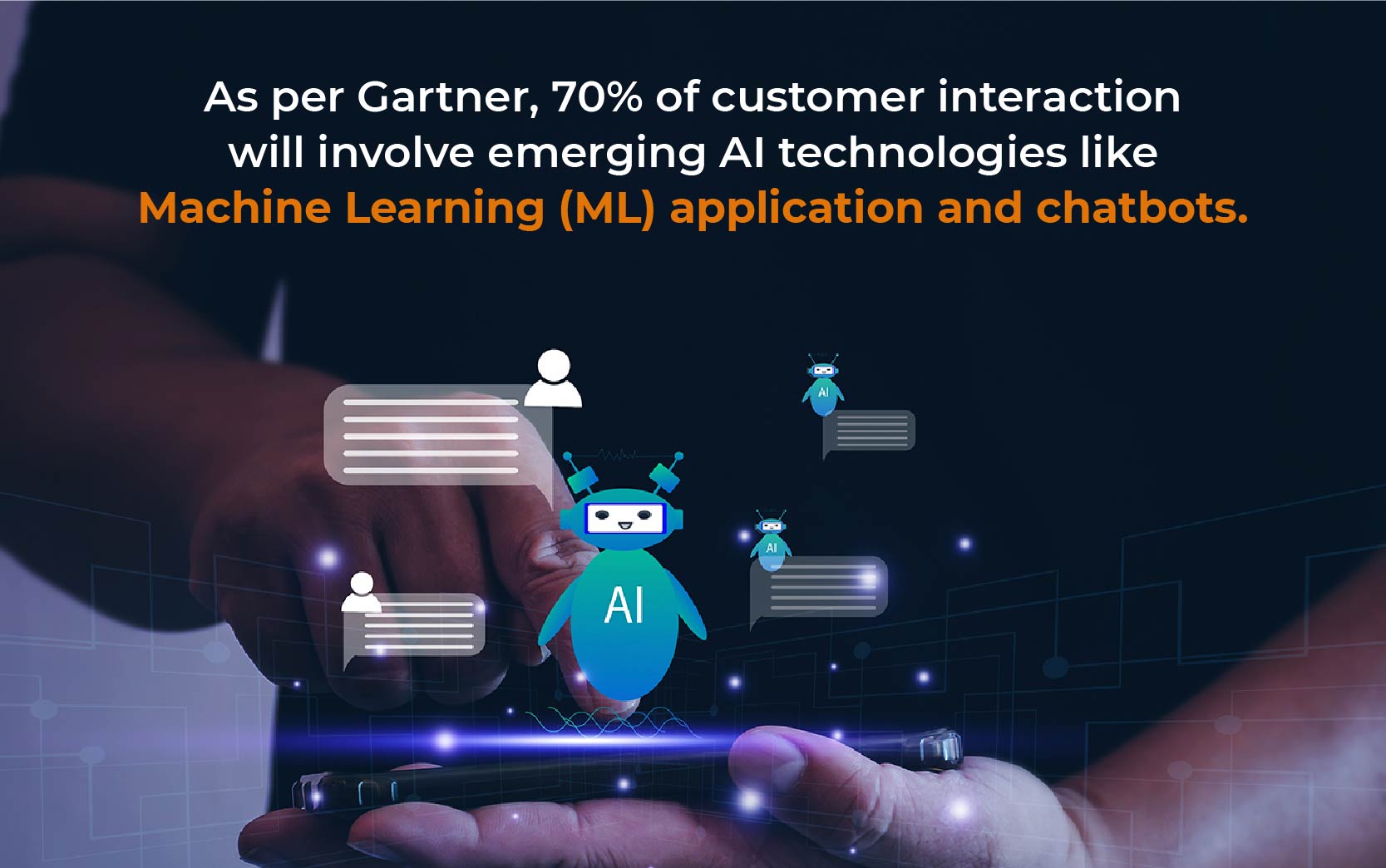 As per Gartner, 70% of customer interaction will involve emerging AI technologies like Machine Learning(ML) application and chatbots.